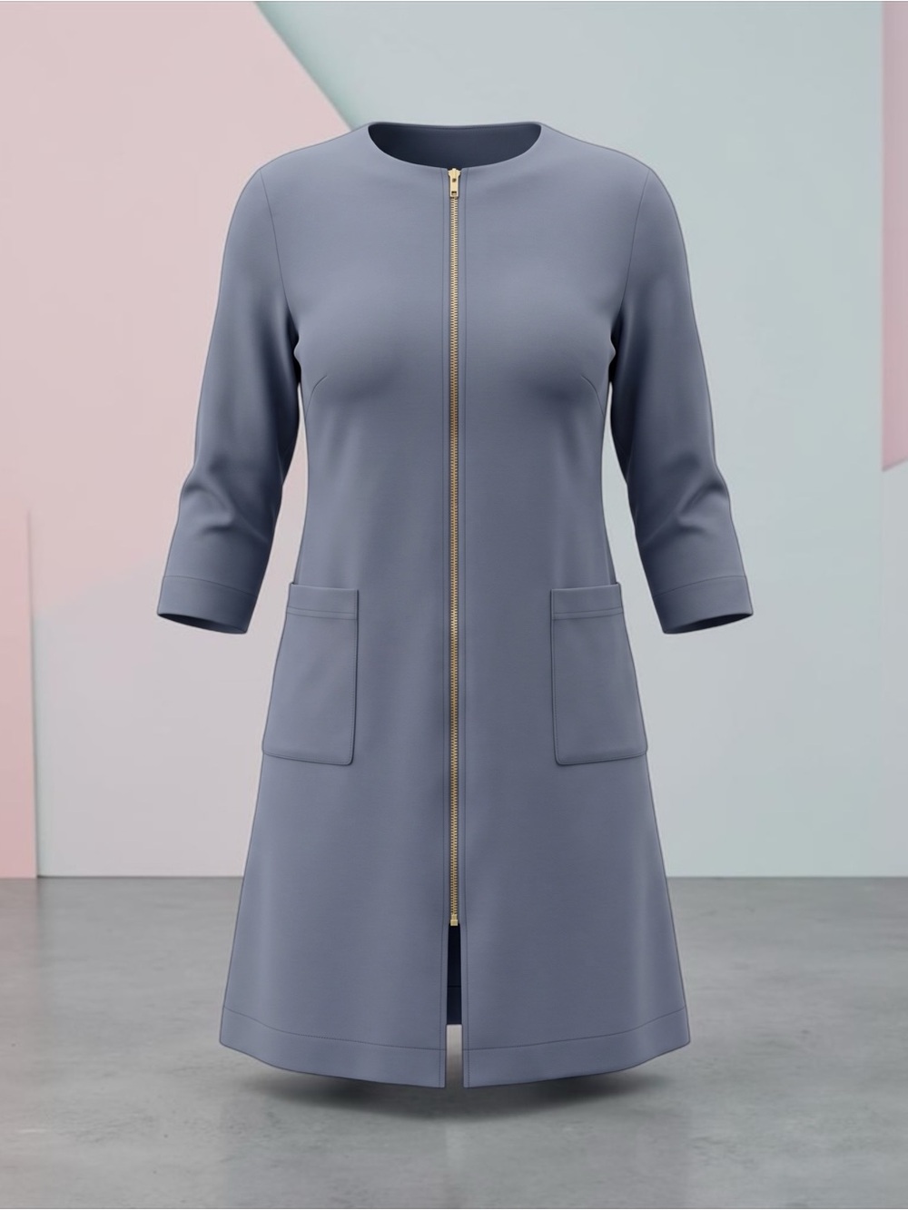 NWT | SKFK | Long Sleeve Zip-Front A-Line Dress in Dusty Blue | Size 6